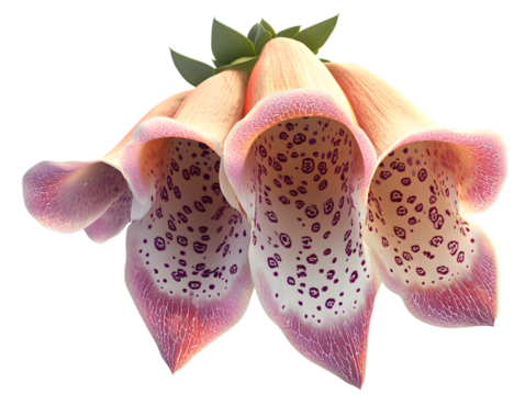 Digitalis Flower with Bell Shaped Blooms and Speckled Interior on Transparent Background