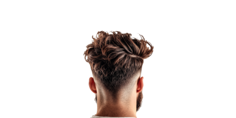 Stylish men's haircut with textured waves and undercut isolated on transparent background