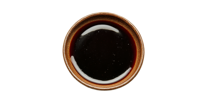 Ceramic bowl filled with soy sauce top view isolated on transparent background - Powered by Adobe