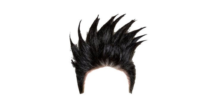 Black spiky mohawk hairstyle isolated on transparent background