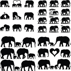Elephant Family Silhouette Set – Wildlife Animal Vector Collection Elephant Herd Clipart Bundle – Mom Baby Elephant Silhouettes © logodesign11