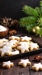 Fototapeta premium Homemade Children's Day cookies shaped like stars and moons carefully placed on a tray.