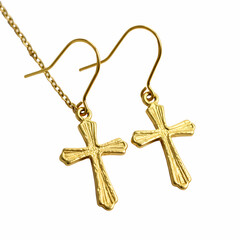 Gold Cross Earrings Delicate Religious Jewelry