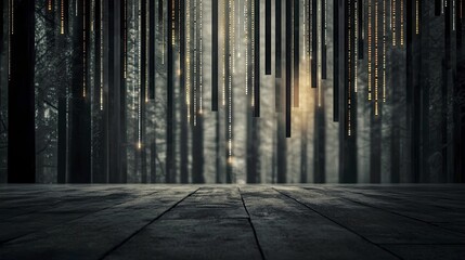 Fototapeta premium Enchanted Forest Illumination: Captivating Light Beams in a Mystical Woodland Setting