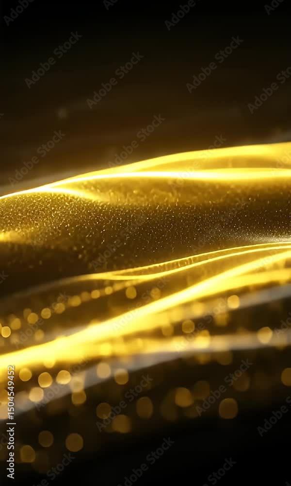 Aufkleber abstract golden light waves flowing across black background with bokeh effect