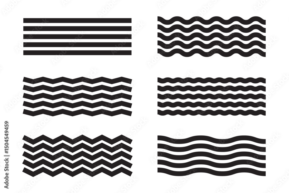 Poster wave line and wavy zigzag lines. black curved lines pattern in abstract style. horizontal geometric 