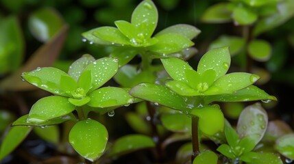 Vibrant green succulent plants with dew drops captivating natures beauty