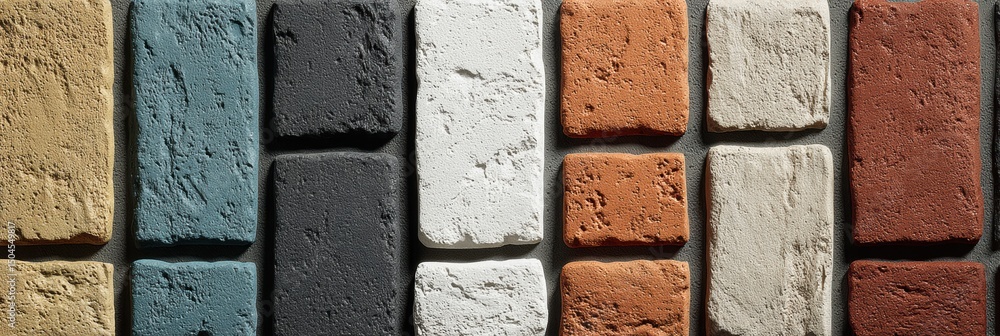 Poster decorative bricks for facade work showcasing various colors and textures suitable for exterior desig
