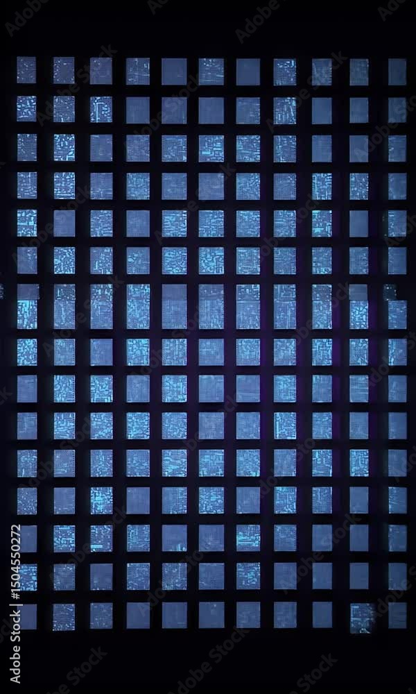 Aufkleber abstract grid pattern with blue squares on dark background with neon glow
