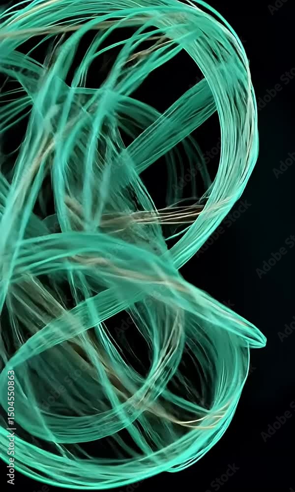 Aufkleber Abstract Looping Turquoise Geometric Shape on Black Background with Dynamic Light and Rendered Design