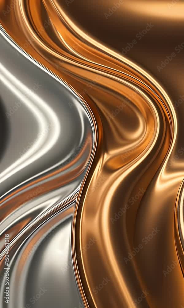 Aufkleber abstract metallic flowing texture with gold and silver elements forming wavy patterns