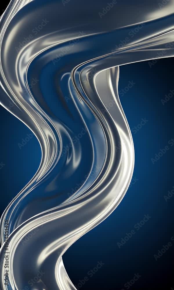 Poster abstract metallic swirl design with smooth flowing texture over dark blue background