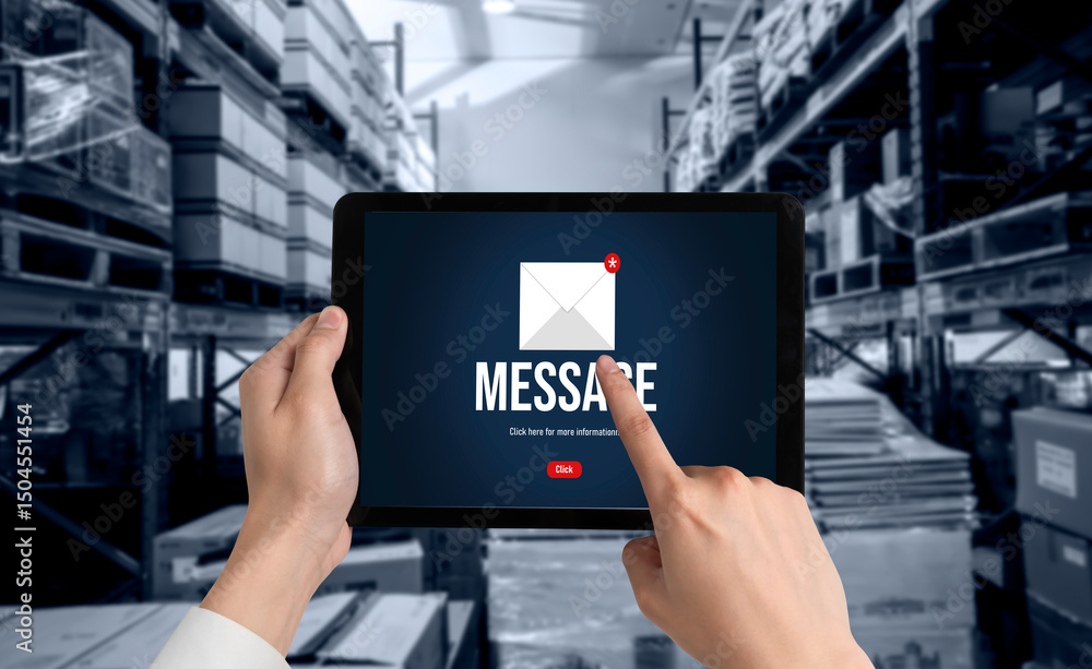 Poster email notification message showing on computer screen snugly. digital marketing message information 