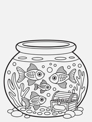 Doodle Fish Tank with Goldfish and Pebbles Coloring Page