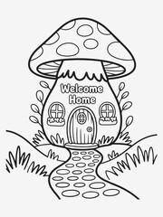 Doodle Mushroom House with Door and Windows Coloring Page