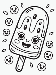 Doodle Watermelon Popsicle with Smiling Seeds Coloring Page