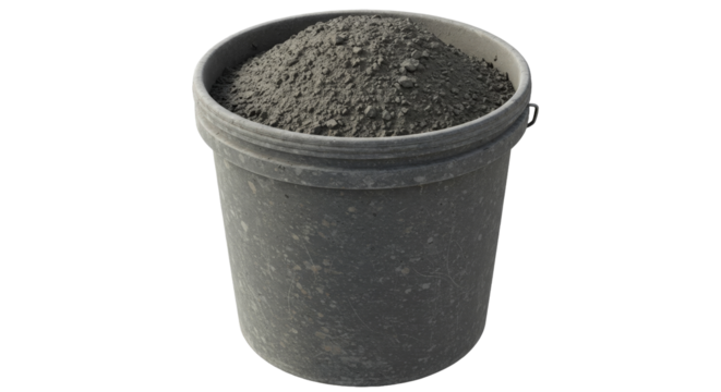 full bucket of cement on transparent background