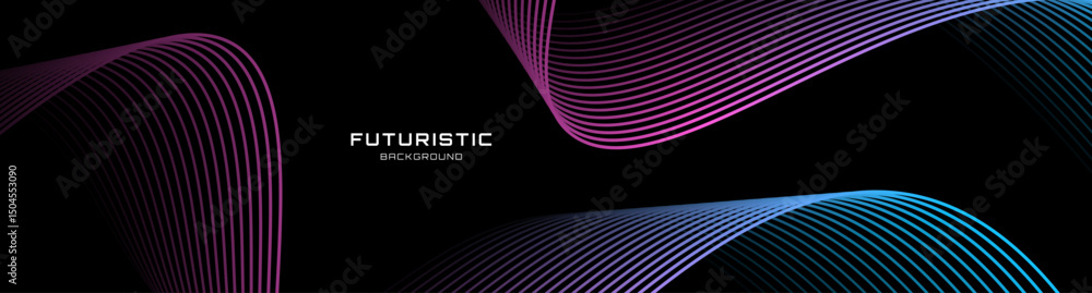 Poster blue pink lines techno abstract background overlap layer on dark space with waves effect decoration.