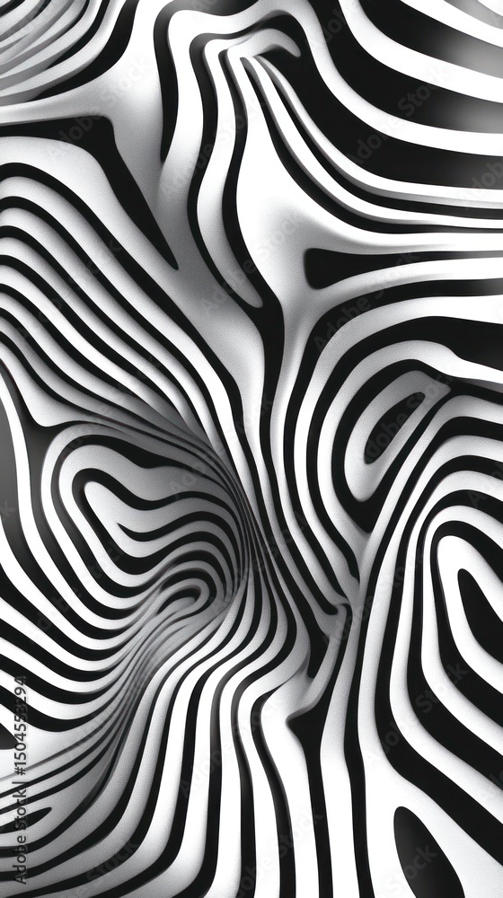Poster monochrome lines sway in hypnotic waves, forming a rhythmic and dynamic visual pattern. vertical.