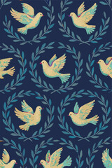 Blue Doves Christmas Print Design Wreath in Vector