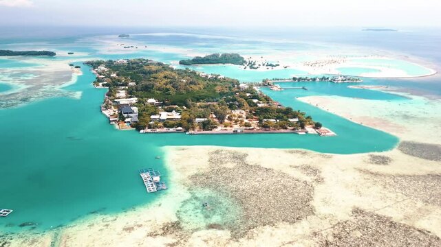 Aerial shot of Thousand Island, Indonesia Island of Pularu Pari