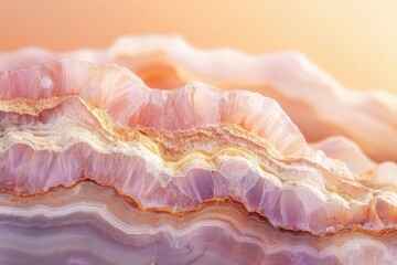 An abstract close-up shows layers of pink and purple crystal, forming a delicate, textured geological formation.