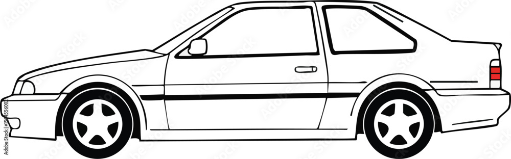 Poster compact car side view vector illustration with simple black outline design for automotive and transp