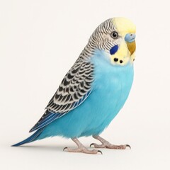 Vibrant Blue Budgerigar Posed Elegantly on a Clean Studio Background