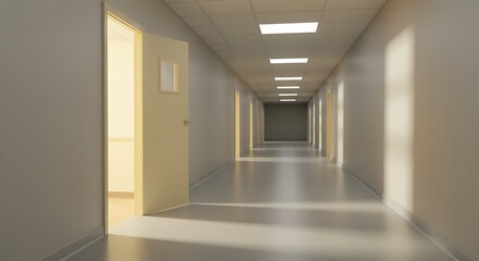 Obraz premium Open Door to New Opportunities Exploring the Architectural Design of a Modern Corridor