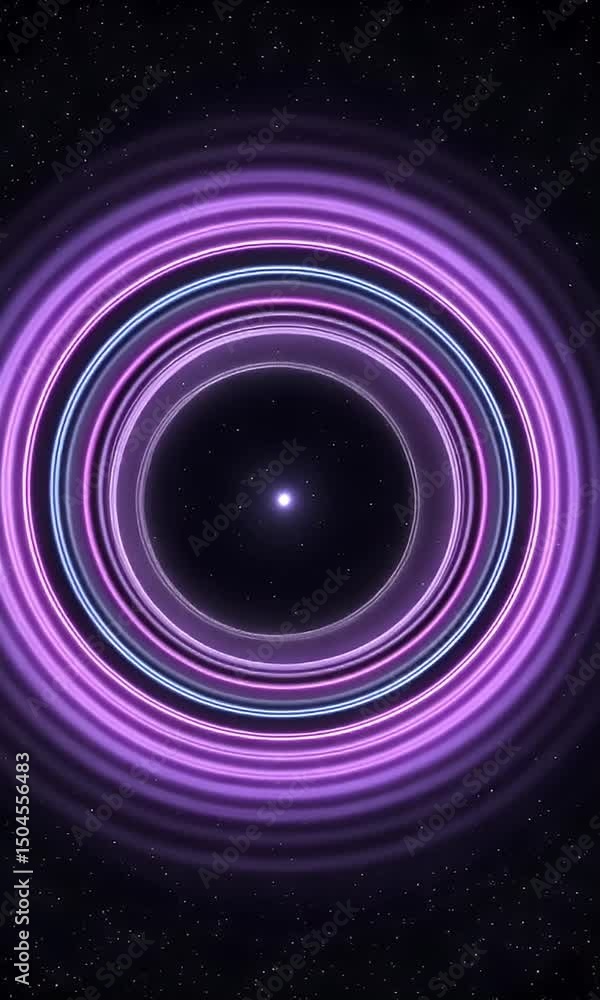 Poster abstract purple circle rings illuminated against starry space background creating visual energy and 