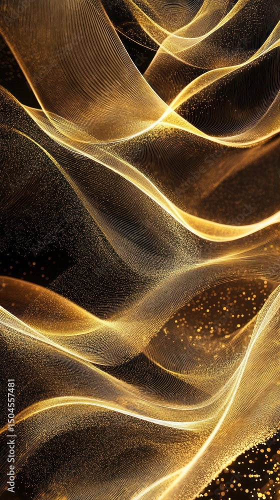 Poster elegant golden strokes form enduring chinese motifs in a harmonious abstract flow. vertical.