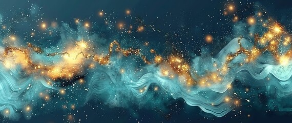 Abstract blue and yellow digital art with glowing particles. Perfect for backgrounds, websites, or social media.