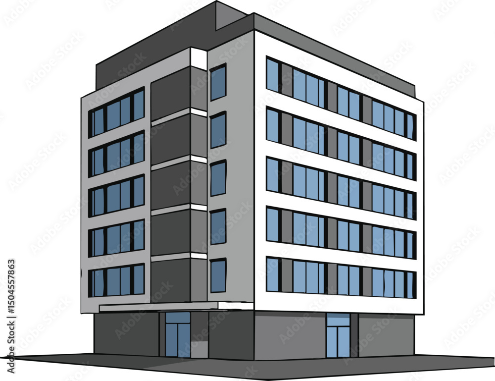 Poster modern grey and white office building with multiple windows vector illustration urban architecture d