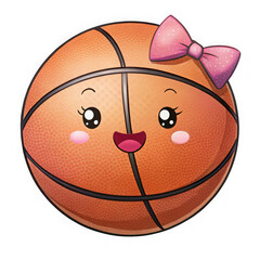 Cute cartoon basketball girl with pink bow