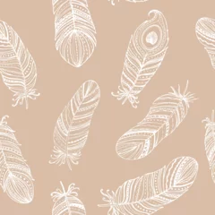 Photo sur Plexiglas Seamless pattern boho feathers collection. Floral hand drawn vintage set. Sketch art doodle illustration. Element design for greeting cards and invitations,