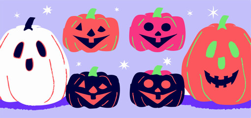 Cute Halloween Pumpkins & Ghost Illustration