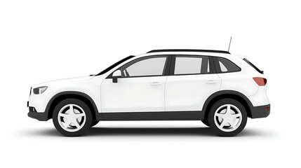 Side view of a white suv with black trim and wheels against a white background