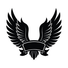 Wings on scroll or banner  on white background