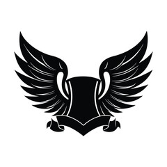 Wings on scroll or banner  on white background