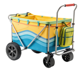 Beach trolley PNG summer cart PNG beach gear carrier PNG utility wagon PNG transparent background image