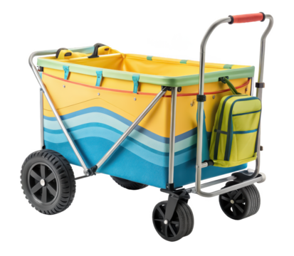 Beach trolley PNG summer cart PNG beach gear carrier PNG utility wagon PNG transparent background image - Powered by Adobe