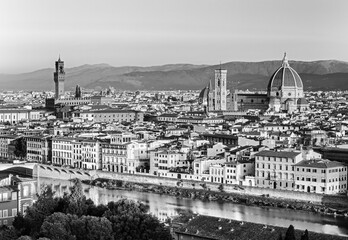 Beautiful view on hard of amazing Florence city and the Cathedral at sunrise, Florence, Italy
