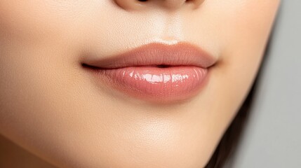 Fototapeta premium Close-up view of soft, beautiful, human lips with a natural, subtle gloss.