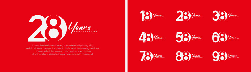 set of anniversary logo style with handwriting. vector design white color for celebration