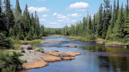 Serene River Flowing Through Lush Green Forest