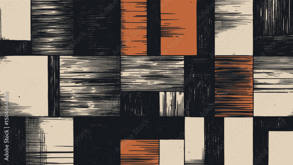 Poster cubist abstract vector background with vintage engraving hatch lines