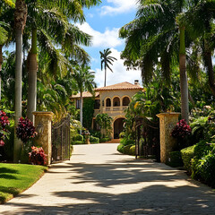 Fototapeta premium palm trees surrounding a luxury villa house 