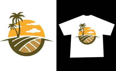 vector illustration of a tropical beach t-shirt