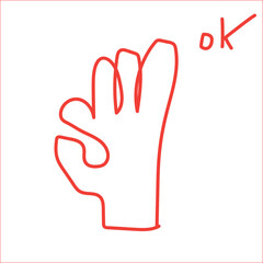 Obraz premium Ok hand gesture simple red line drawing.