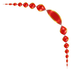 A red ribbon with gold trim in a curved and spiral shape. 3D rendering.